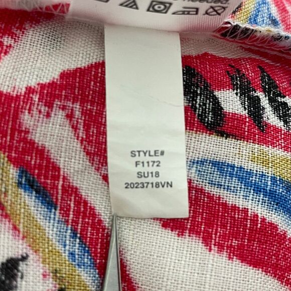 J. Crew Factory XS Tropical Leaf Print Linen Cotton Blend Top Short Sleeves - Picture 10 of 10